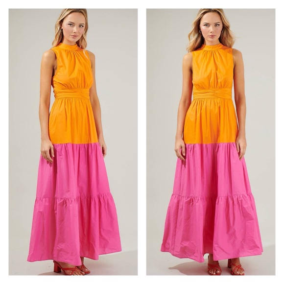 Riley Colorblock Halter Maxi Dress with Bow by Sugarlips - Picture 4 of 4